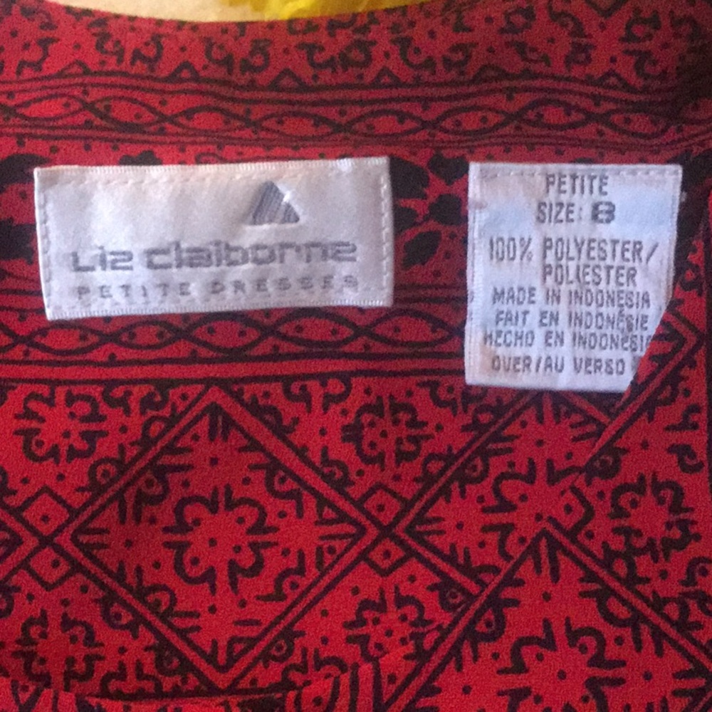 Liz Claiborne Red Black Button Up Print Tunic Top - Picture 8 of 8